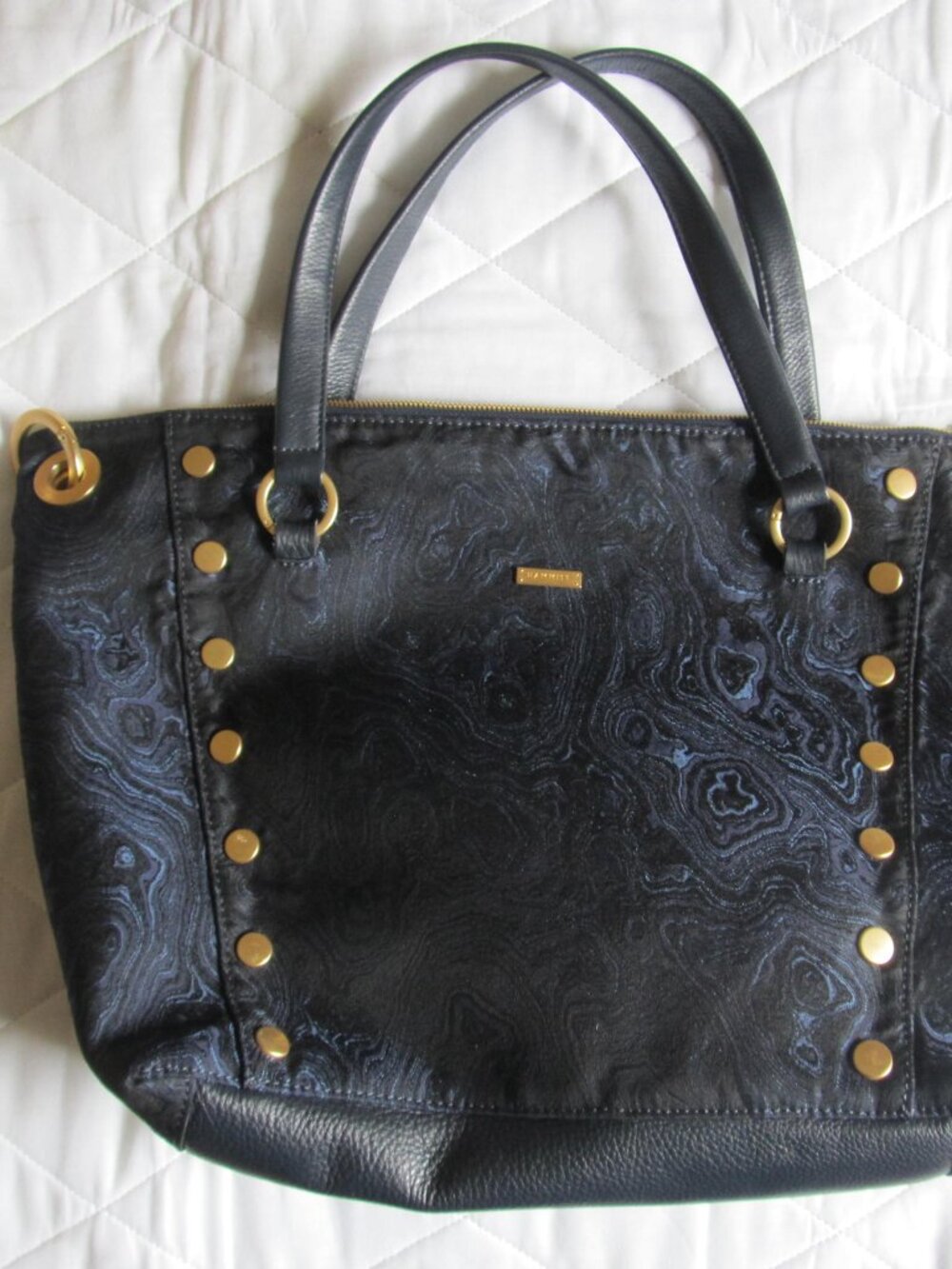Hammitt Navy Leather/fabric big Tote Bag Gold color Hardware